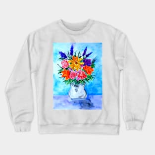 Colorful Flower Bouquet on Blue and Purple Crewneck Sweatshirt